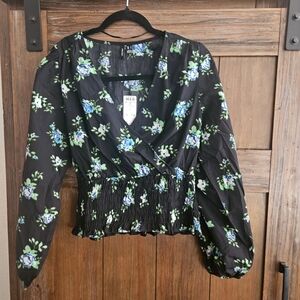 Floral Black Wrap Top